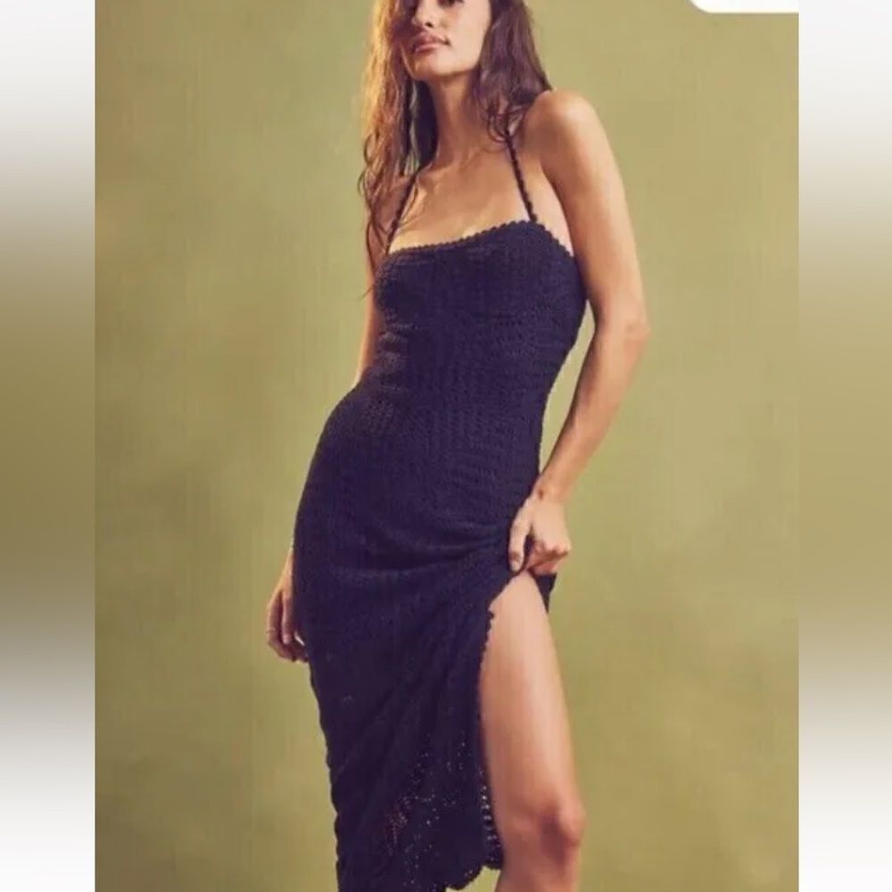 Free People Dahlia Midi Black Dress Backless Crochet Halter Size XS - Picture 4 of 12